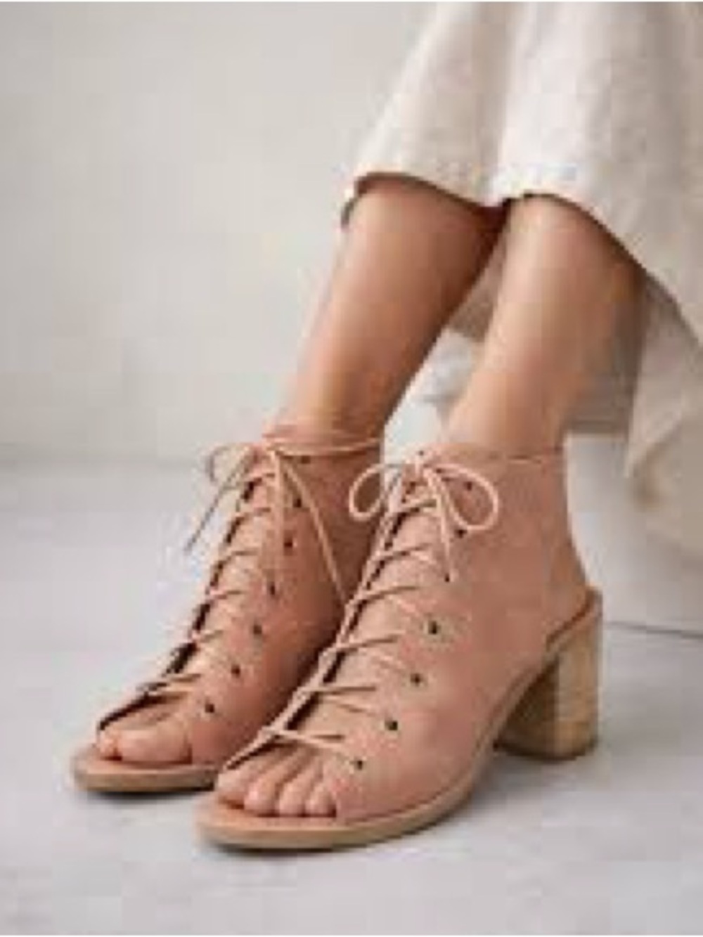 Jeffrey Campbell 7 Suede Lace-Up Open-Toe Block Heel Sandal Boot Boho Festival